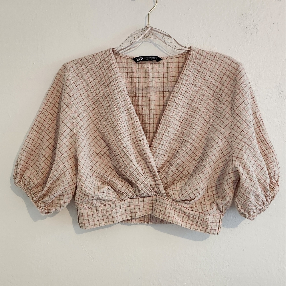 Zara Women's Pink Blush Plaid Crop Top
